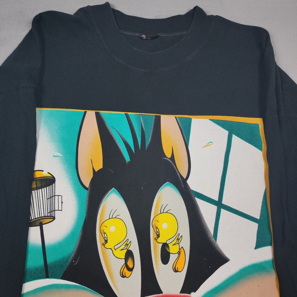 Vintage 1995 Looney Tunes Shirt Mens XL Black Sylvester Tweety Warner Bros - Picture 2 of 14